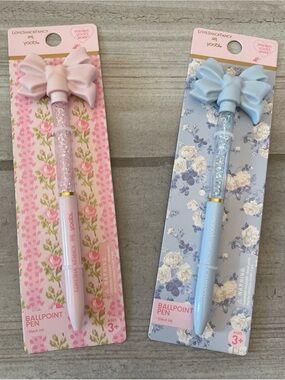 LoveShackFancy Target Blue Pink Bow Pen Bundle Black Ballpoint Ink Pens